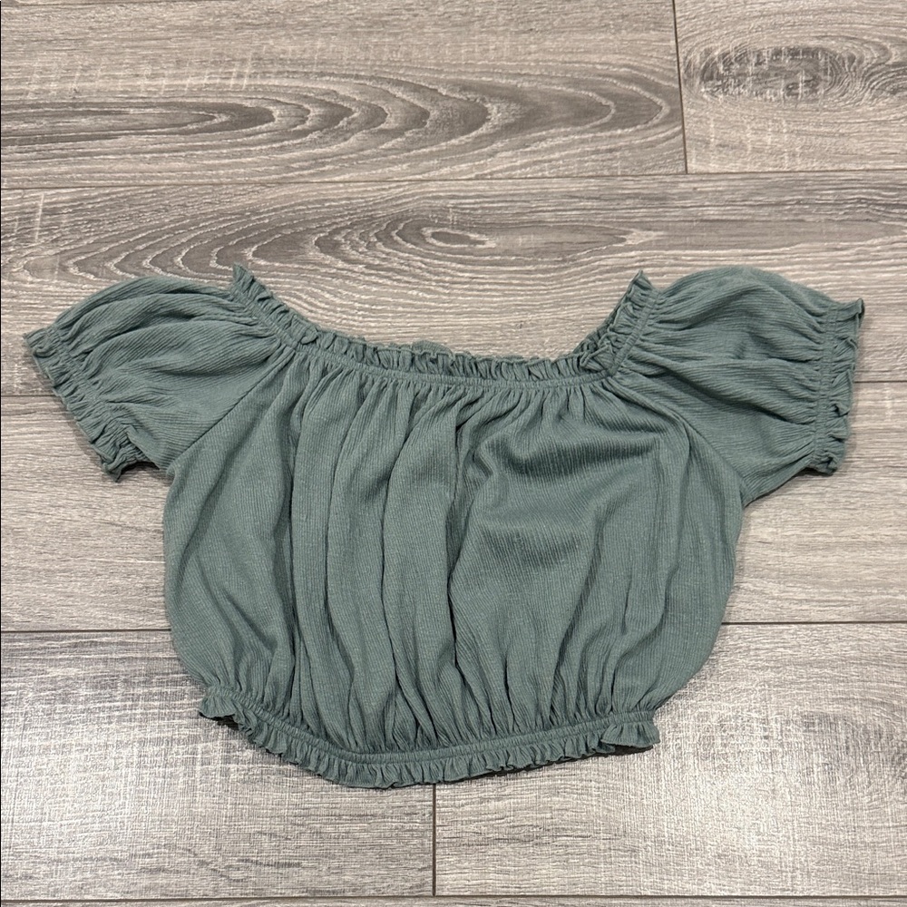Divided Teal Off-Shoulder Crop Top